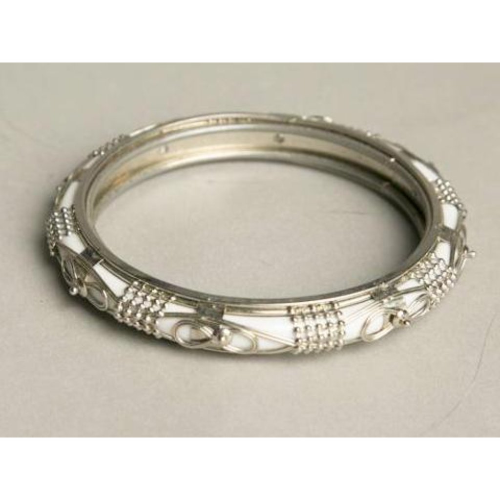 Ethnic Vintage Jewelry Milk White Bangle Bracelet Silver Ornaments
